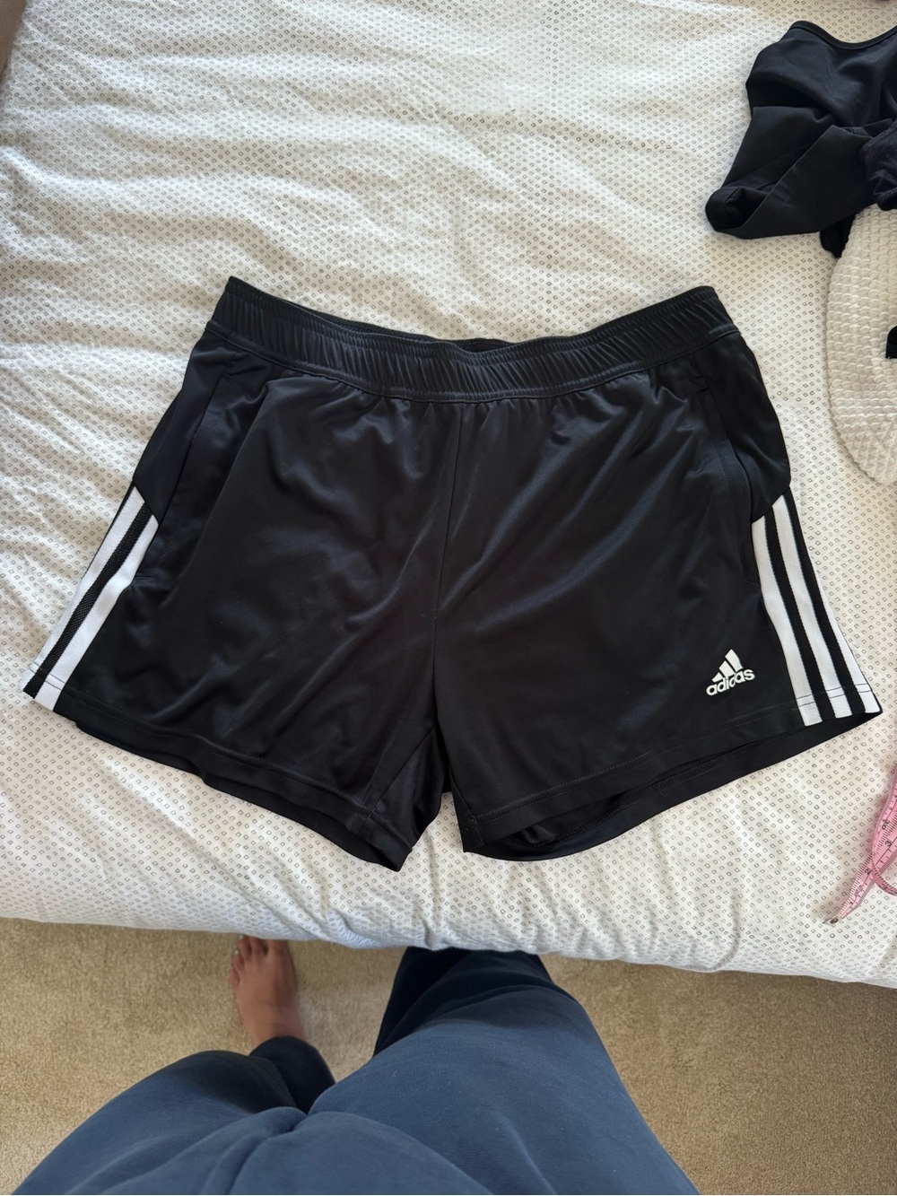 adidas Black Athletic Shorts with White Side Stripes